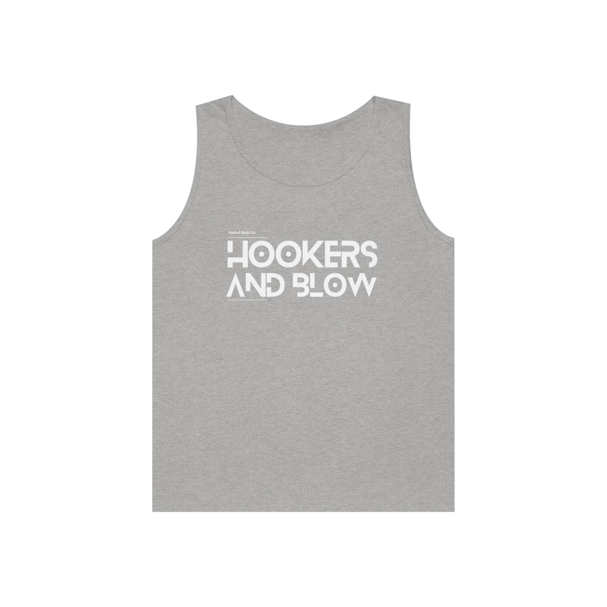 The Stamina for Men Hookers & Blow unisex Grey cotton tank top product shot with white background