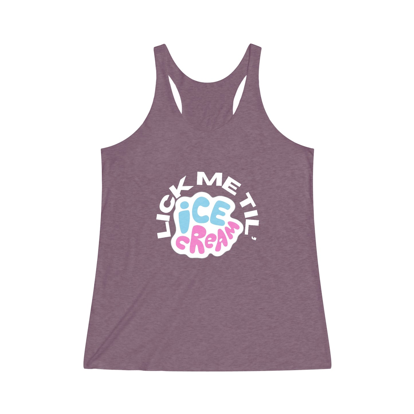 The Stamina for Men Lick me till Ice cream woman's fitted vintage purple tank top product shot with white background