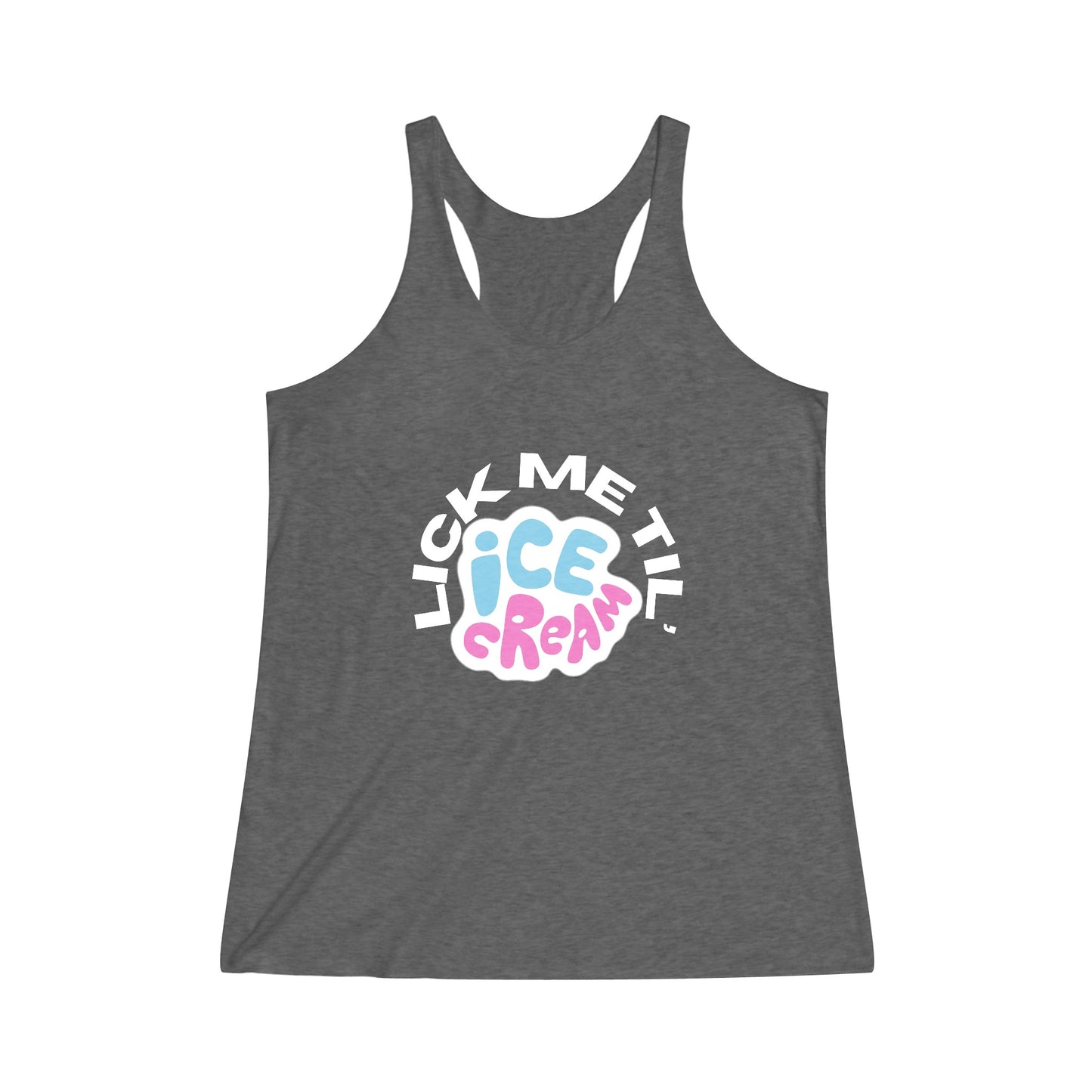 The Stamina for Men Lick me till Ice cream woman's fitted vintage black tank top product shot with white background