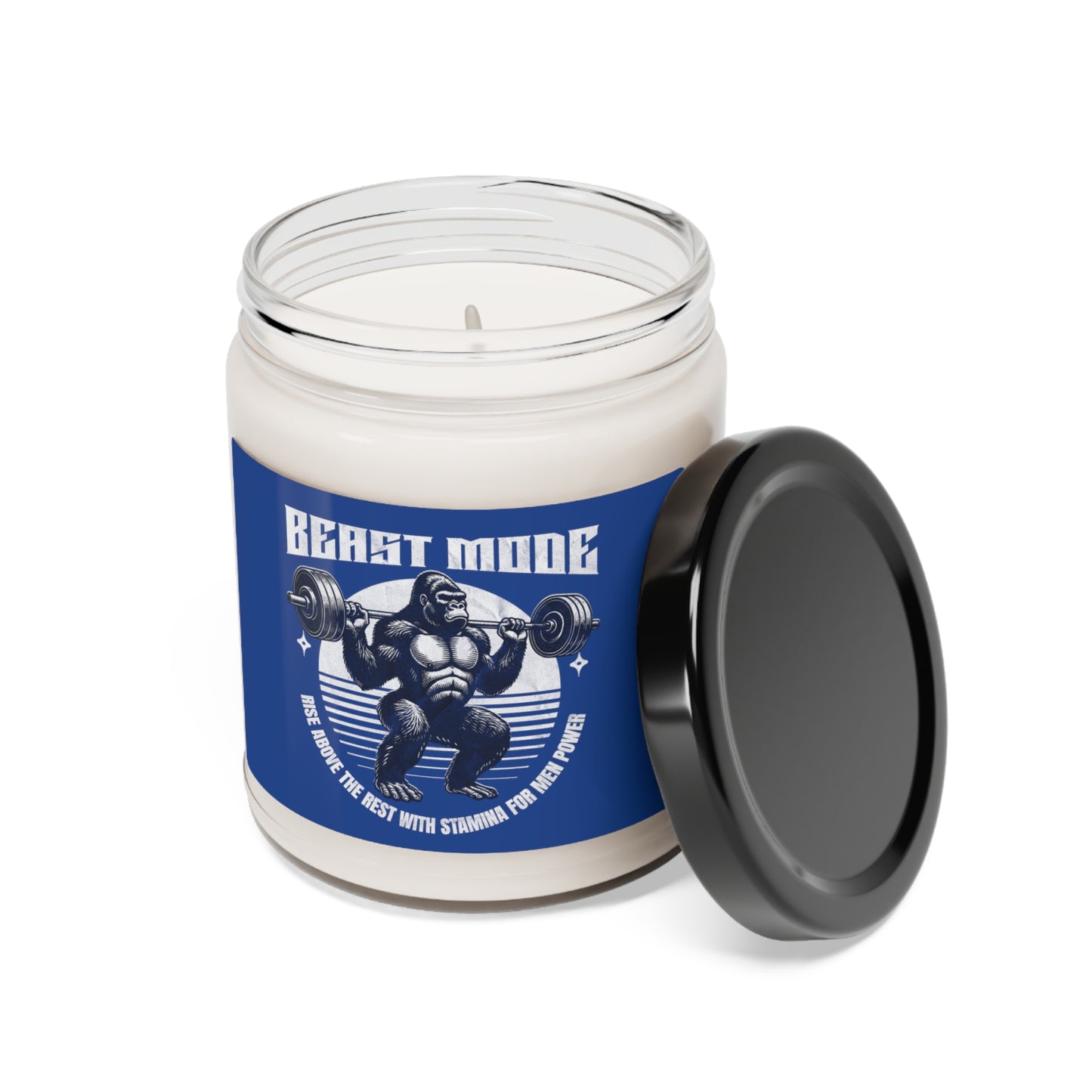 Stamina for Men libido enhancing Beast Mode scented candle product shot with lid off