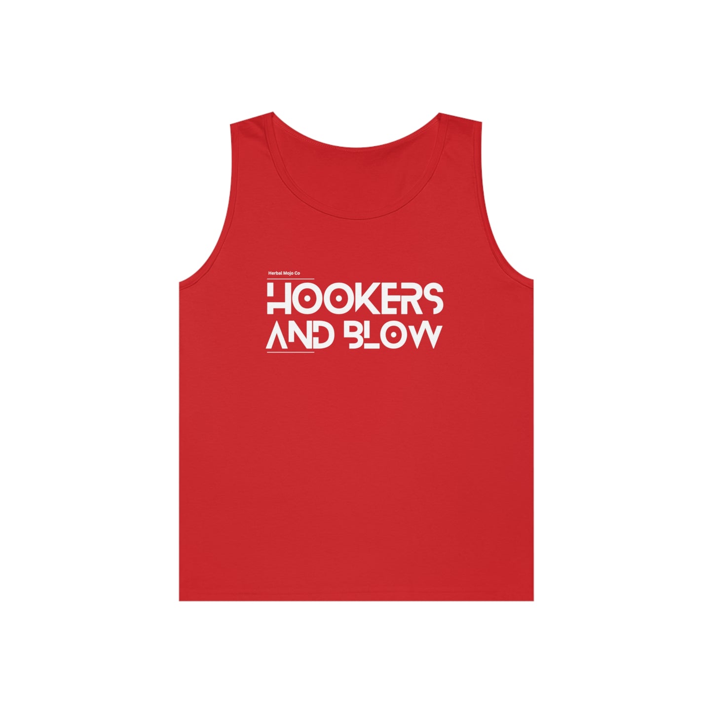 The Stamina for Men Hookers & Blow unisex Red cotton tank top product shot with white background