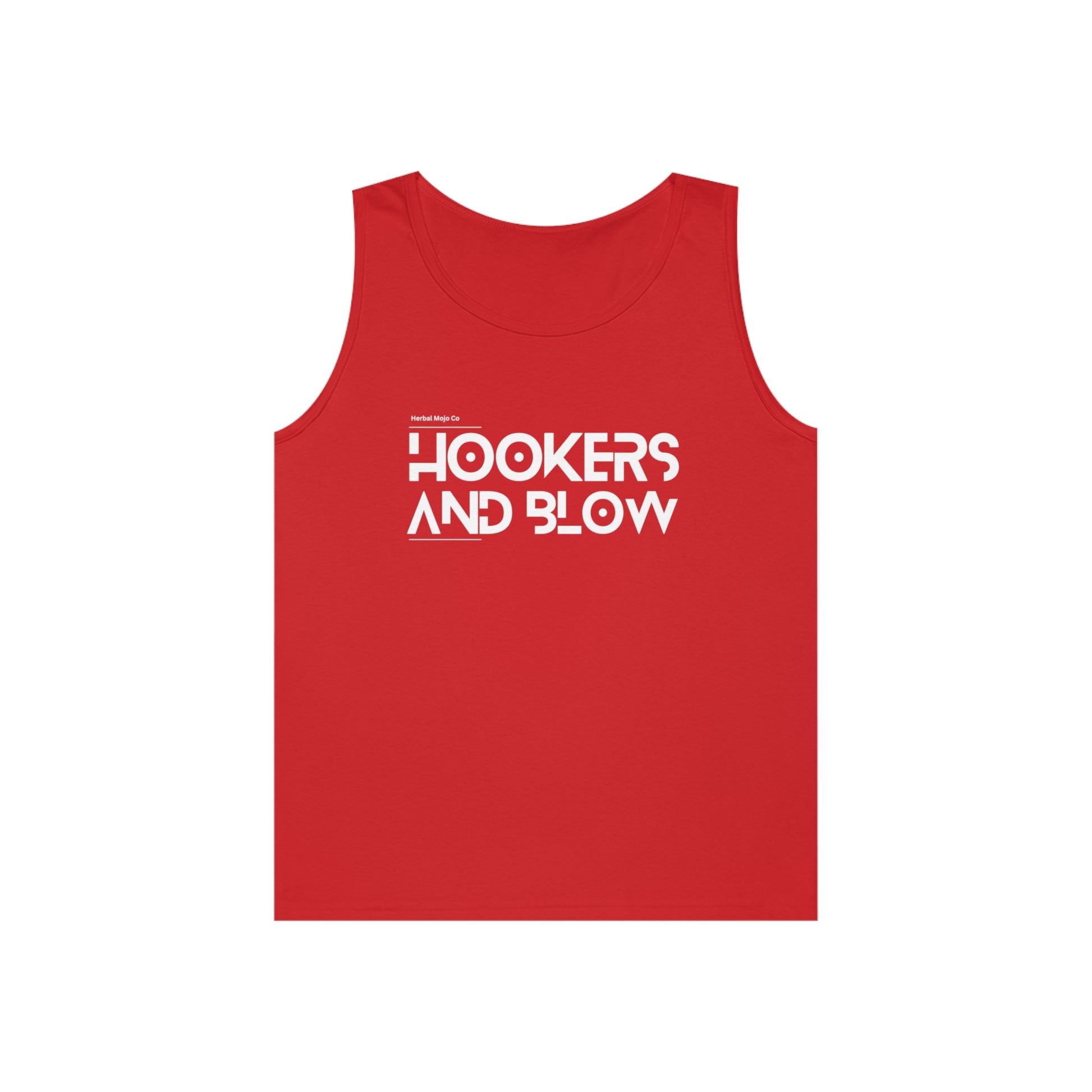 The Stamina for Men Hookers & Blow unisex Red cotton tank top product shot with white background