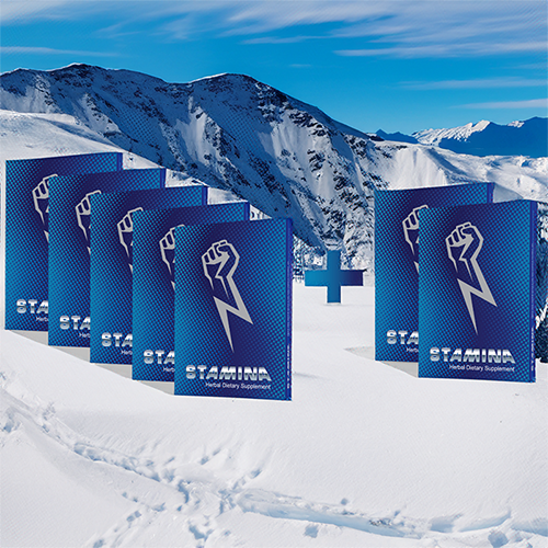 Stamina for Men instant erection pills for long-lasting erections - Buy 5 packets get 2 free. Set against snow covered mountains